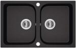 Laveo CELIA szemcsés fekete kétmedencés mosogató dugókiemelős helytakarékos szifonnal (OPSRC_720T)