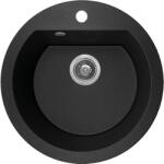 Laveo DAFNE egykör szemcsés fekete mosogató csaplyukkal, helytakarékos szifonnal (OPSRD_780T)