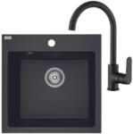 Laveo ALENA matt fekete szett álló csappal, helytakarékos szifonnal (OPSRA_710BL)