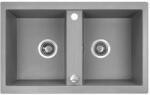 Laveo BARBADOS szürke kétmedencés mosogató dugókiemelős helytakarékos szifonnal (OPSRB_520T)