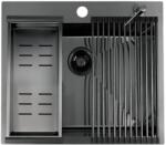 Laveo MALAWI inox grafit színű mosogató rollmattal, maradékgyűjtővel és adagolóval (OPSLMA_510D)