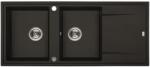 Laveo MEGALO kétmedence csepptálcás matt fekete mosogató dugókiemelős, helytakarékos szifonnal (OPSRE_721B)