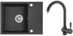 Laveo RIO MINI SZETT minicsepptálcás gránit fekete mosogató szifonnal, csappal 56x44x17, 5 cm (OPSBF_713RL)