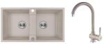 Laveo RIO 2M SZETT kétmedencés gránit bézs mosogató szifonnal, csappal, 80x44x18, 6 cm (OPSRF_420RL)