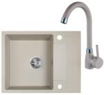 Laveo RAB MINI bézs szett álló csappal, helytakarékos szifonnal és csaplyuktakaró dugóval (OPSRF_413YL)