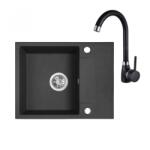 Laveo RAB MINI szemcsés fekete szett álló csappal, helytakarékos szifonnal, csaplyuktakaró dugóval (OPSRF_713YL)