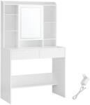 VASAGLE Fésülködőasztal, sminkasztal, LED-es tükörrel, fehér 40x90x145 cm (RDT123T14)