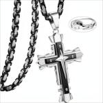 HARAHU Lanț bărbătesc cu cruce MJ-38723 - Negru / Argintiu / 60cm KP38723