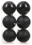  Műanyag karácsonyfadísz gömb, fekete színű fényes, matt és glitteres, 8cm, 6db