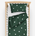 Goldea gyermek pamut ágyneműhuzat kiságyba - szívecskék, sötétzöld alapon 90 x 120 és 40 x 60 cm