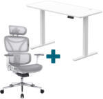 LVN System - Set LVN System Control+ elektromos asztal + Control Pro forgószék szett | Fehér 120x60cm elektromosan állítható magasságú íróasztal + világosszürke forgószék