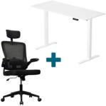 LVN System - Set LVN System Lite elektromos asztal + forgószék szett | Fehér 140x60cm elektromosan állítható magasságú íróasztal + fekete forgószék