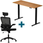 LVN System - Set LVN System Lite elektromos asztal + forgószék szett | Tölgy/fekete 140x60cm elektromosan állítható magasságú íróasztal + fekete forgószék