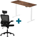 LVN System - Set LVN System Lite elektromos asztal + forgószék szett | Barna-fehér 140x60cm elektromosan állítható magasságú íróasztal + fekete forgószék