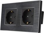 Luxion Priza Dubla LUXION cu rama din aluminiu, Negru, LX-2MP010A-B (LX-2MP010A-B)