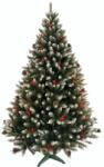 Regal Brad Artificial de Craciun Molid HollyCone cu Fructe Rosii si Conuri Naturale, Verde cu Varfuri Albe 180cm (230-180)