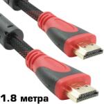 DeTech Кабел HDMI към HDMI, 1080p (Full HD), С оплетка и ферит, Черен, Дължина 1.8 метра