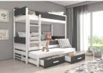 ADRK Háromszemélyes emeletes ágy Queen méretben 200x90, Fehér, Antrasztit - sprintbutor