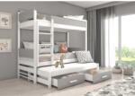 ADRK Háromszemélyes emeletes ágy Queen méretben 200x90, Fehér, Grafitszürke - sprintbutor