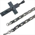 HARAHU Colier bărbătesc RE-38735 - Negru / Argintiu / 60cm KP38735