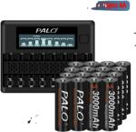  AA újratölthető akkumulátor intelligens töltővel, 3000 mAh kapacitás, 1800 töltési ciklus, 16 akkumulátor, 1 töltő