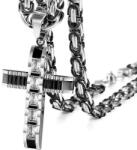  DJ-38730 férfi nyaklánc kereszttel - Fekete / Ezüst / 60cm