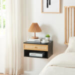 PremiumXL Fali Polc Fiókkal Eiker 40x32x23 cm Fekete/Rattan Hatású