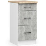 AKORD Oliwia Álló Konyhaszekrény 3 Fiókos Fehér/Beton Munkalappal