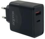 Approx Telefontöltő - USB Type-C, USB-A port, 65W gyorstöltő + 1m USB Type-C kábel, Fekete APPUSBWALL65W (APPUSBWALL65W)