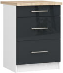 Akord Oliwia Háromfiókos Konyhai Szekrény Laminált Fehér-Grafit Magasfényű