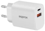 Approx Telefontöltő - USB Type-C, USB-A port, 20W gyorstöltő + 1m USB Type-C kábel, Fehér APPUSBWALL20W (APPUSBWALL20W)