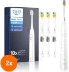 JTF Set 2 x Periuta Dinti Electrica JTF Sonic, Alba, P100, 6 Capete Periuta, Cablu de Incarcare, Suport