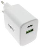Approx Telefontöltő - USB Type-C, USB-A port, 35W gyorstöltő + 1m USB Type-C kábel, Fehér APPUSBWALL35W (APPUSBWALL35W)