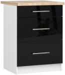 Akord Oliwia 3-Fiókos Konyhai Szekrény Magasfényű Fekete Fronttal