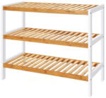 SONGMICS Bambusz Cipőtároló Állvány 3-Szintes Fehér-Natúr