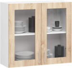 Akord Lima Üveges Fali Konyhaszekrény Sonoma Tölgy Fehér 80 cm