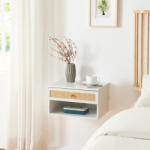 PremiumXL Fali Polc Fiókkal Eiker 40x32x23 cm Fehér/Rattan Hatású