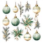 AMBIENTE Szalvéta 1db 33x33cm Hanging decorations green, Zöld díszek (AMB.33319985)