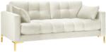 Micadoni Mamaia 177 cm-es krémszínű bársony háromszemélyes kanapé arany alappal (MIC3SE1MAMAIA101)