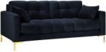 Micadoni Mamaia 177 cm-es sötétkék bársony háromszemélyes kanapé arany alappal (MIC3SE1MAMAIA109)