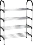 Brius Suport pantofi 4 rafturi cadru metalic montaj fara unelte, 84x28x60 cm, design compact, negru argintiu (HS-0003) Pantofar