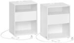 Brius Set 2 noptiere cu porturi USB si prize, sertar si rafturi deschise, 45x35x58 cm, alb mat (EZ-LET776W01)
