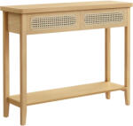 Brius Consola hol 100x30x80 cm, 2 sertare, raft deschis, colturi rotunjite, stil boho, MDF si ratan PVC, bej stejar (EZ-LNT016Y57) Comoda