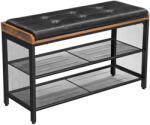 Brius Banca pentru hol, cu raft suport de pantofi, sezut captusit imitatie piele, design industrial, 30x80x48cm, negru cu maro (EZ-LBS75X) Pantofar