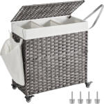 Brius Cos de rufe tesut manual, cu captuseala detasabila lavabila, 3 compartimente, stil ratan, 140 litri, 66x33x60 cm, gri (EZ-LCB363G01)