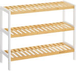 Brius Raft de depozitare din bambus, cu 3 niveluri, 26x70x55cm, alb si maro (EZ-LBS03H)
