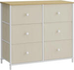 Brius Comoda 6 sertare textile cadru metalic blat pal compact, 80x30x71 cm, organizare, alb crem (EZ-LTS323W01) Comoda