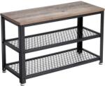 Brius Raft pentru pantofi cu 2 polite, 73x30x45cm, otel, stil industrial, gri stejar si negru (EZ-LBS73MB) Pantofar