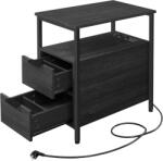 Brius Noptiera 2 sertare rafturi priza incorporata usb pal otel, 60x35x61 cm, design modern, gri antracit (EZ-LET325B22)