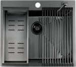 Laveo MALAWI inox grafit színű mosogató rollmattal, maradékgyűjtővel és adagolóval (SLMA_510D) - mosibolt